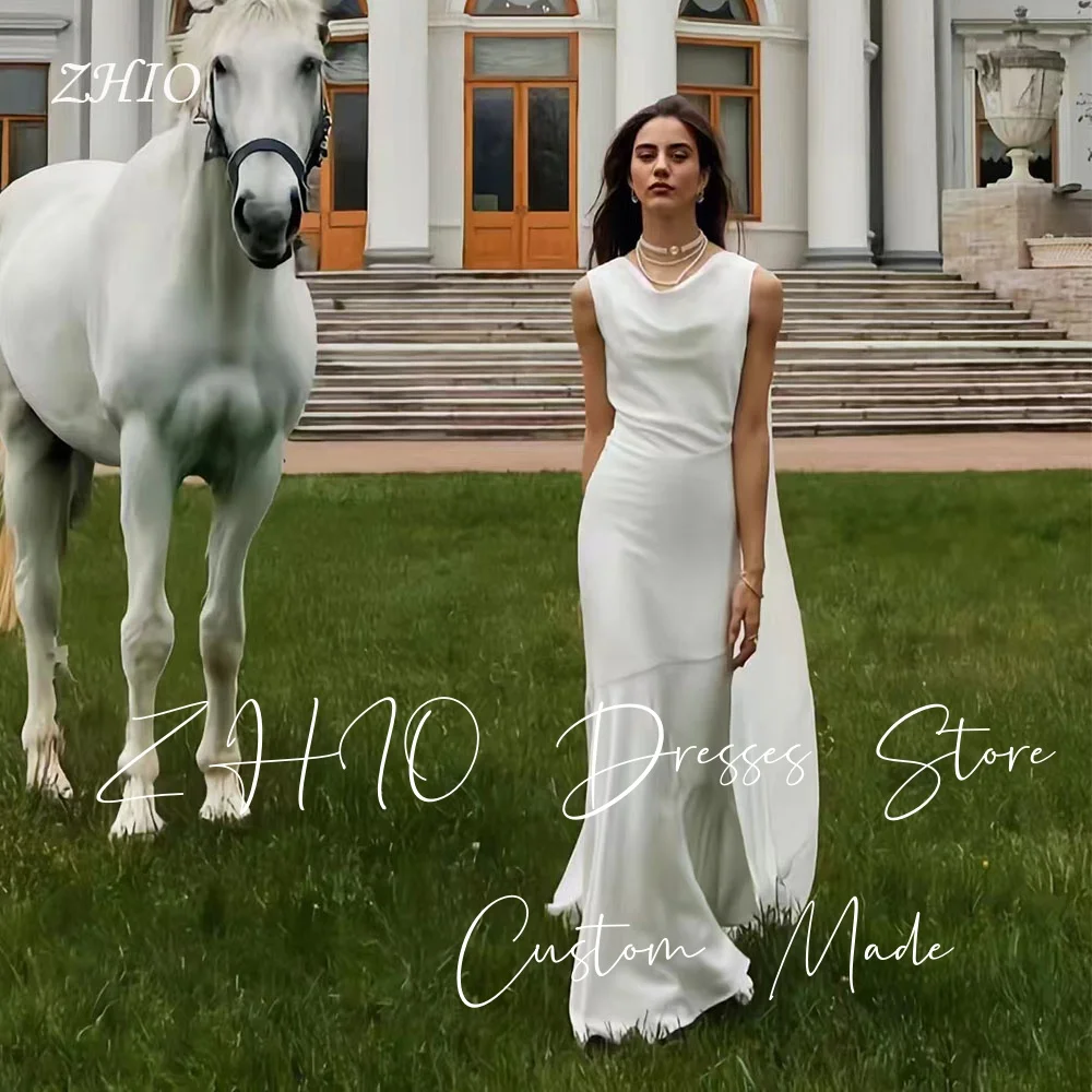 

ZHIO Simple Mermaid Wedding Dress O-Neck Sleeveless Long Jacket Floor Length Bridal Gown Customized Formal Evening Dresses