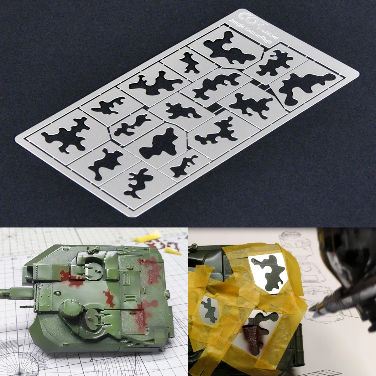 

Набор инструментов для покраски масштабных моделей: многоразовый металлический аэрограф-трафарет, маска для распыления, немецкий лесной камуфляж 1/35