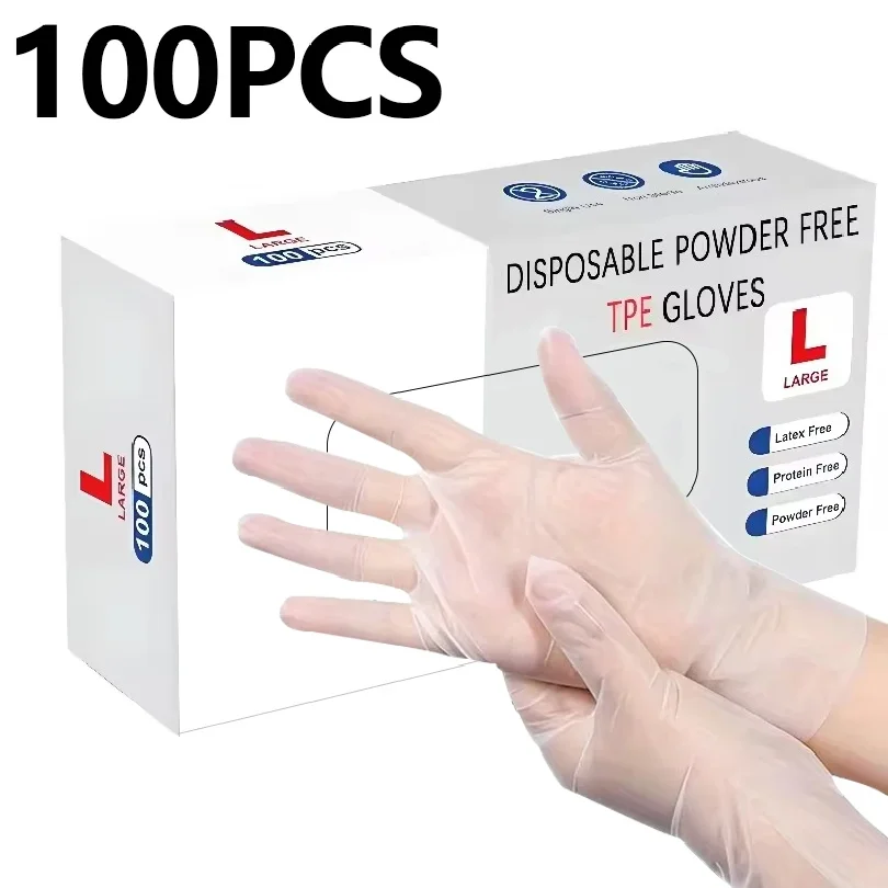 100PCS Disposable TPE Gloves Kitchen Bathroom Restaurant Camping Travel Waterproof Oil-Proof Household Cleaning Tools