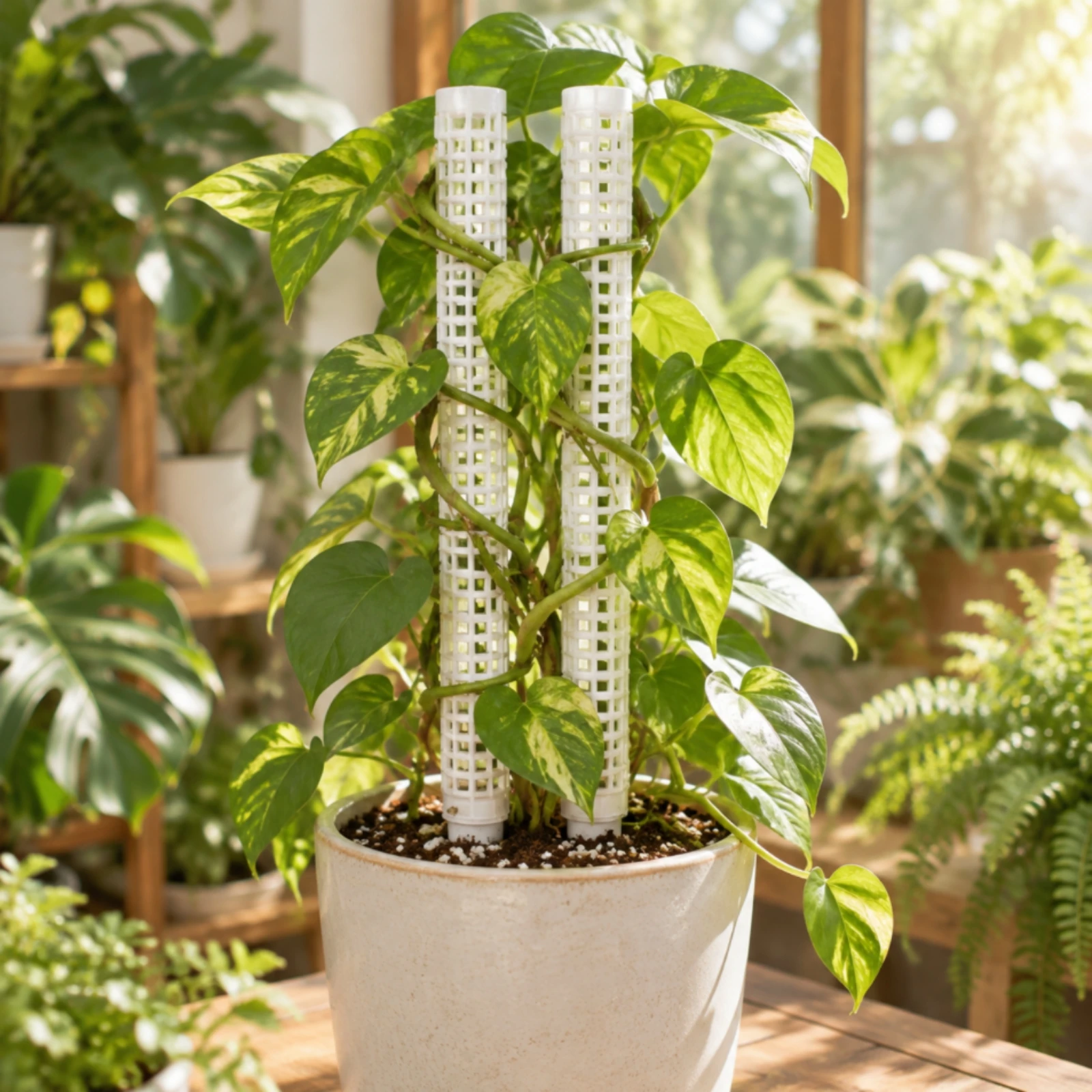 2 Pieces Mesh Plant Support with Planting Stakes Lightweight Climbing Plant Support Stackable Plant Filling Pole Trellis Indoor