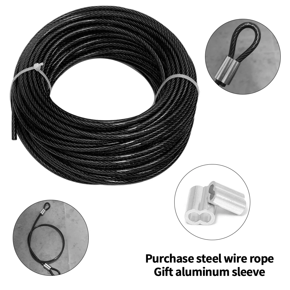 Cable de cuerda de alambre de acero inoxidable 304 de plástico PVC recubierto de negro de 2/3/4/5/6mm 5M/10M/50M/100M con buena resistencia a la corrosión