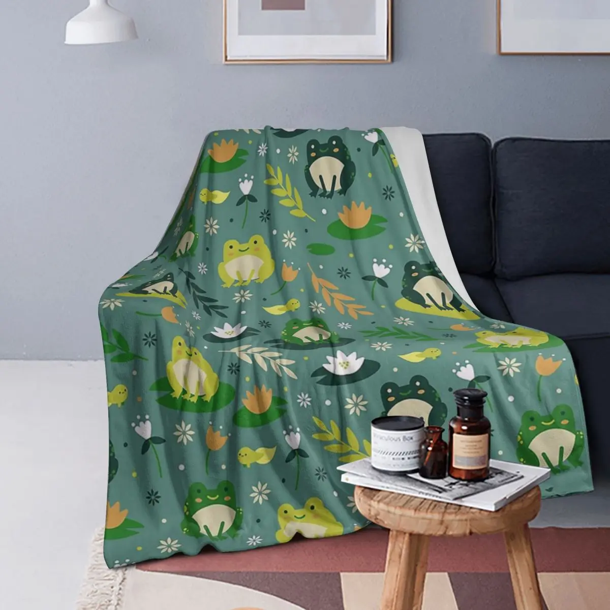 

Cute Frogs Pattern Blankets Soft Warm Flannel Throw Blanket Cover for Bed Living room Picnic Travel Home Sofa