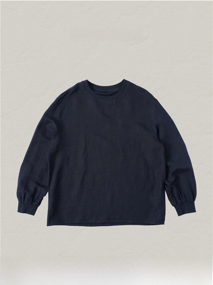 

Женская футболка Langqing из светло-голубого льна с длинным рукавом, повседневная, свободного кроя, весна 2026, новинка, с круглым вырезом, короткий рукав, топ