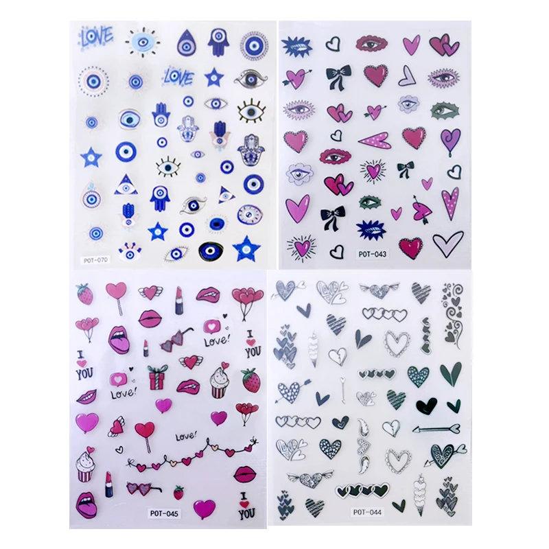 

1PCS New,Relief Small Flowers, Blue Eyes, Butterflies, Valentine;s Day Nail Art Decals Decorative Accessories Nail Stickers