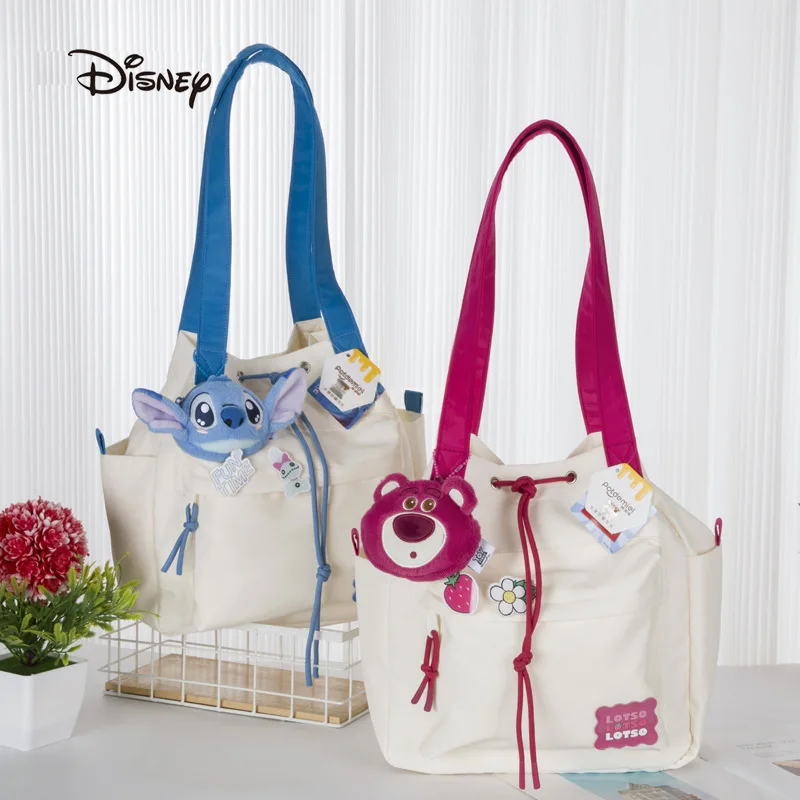 Disney Strawberry Bear Drawstring Stitch Drawstring Shoulder Bag Big Tote Bag With Plush Zero Wallet Toy Toy Messenger Bag