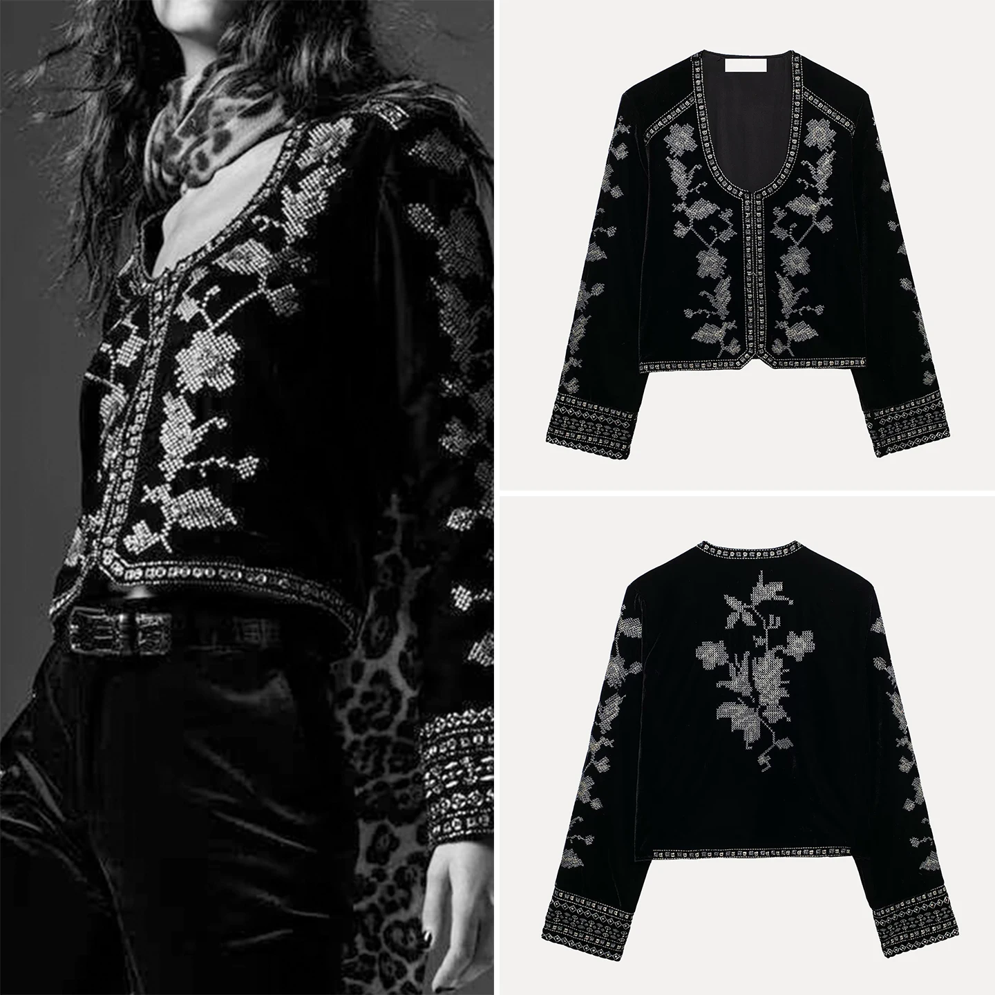 

Z Women's Faionable Embroidered Loose Versatile Personali Outerwear ort Coat Stand Fit Long Sve round Ne B...