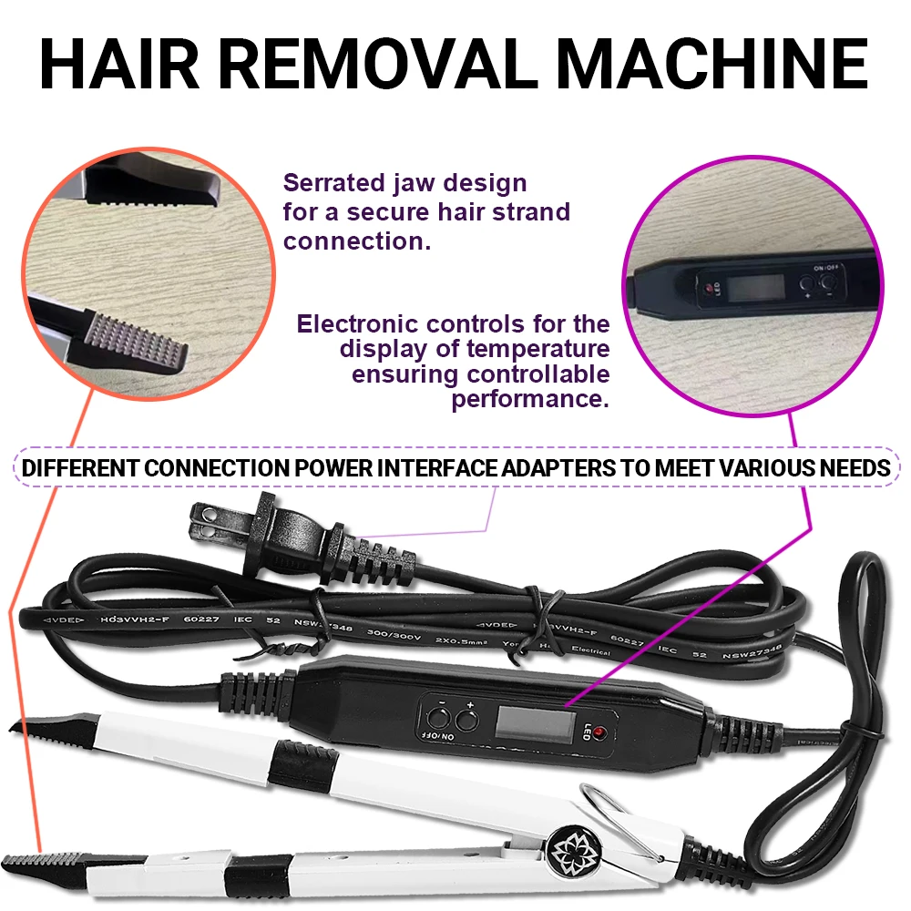 Kit profissional de extensão de cabelo com luz UV com cola UV e máquina removedora - Conjunto completo de ferramentas para estilo e cabeleireiro em salão de beleza