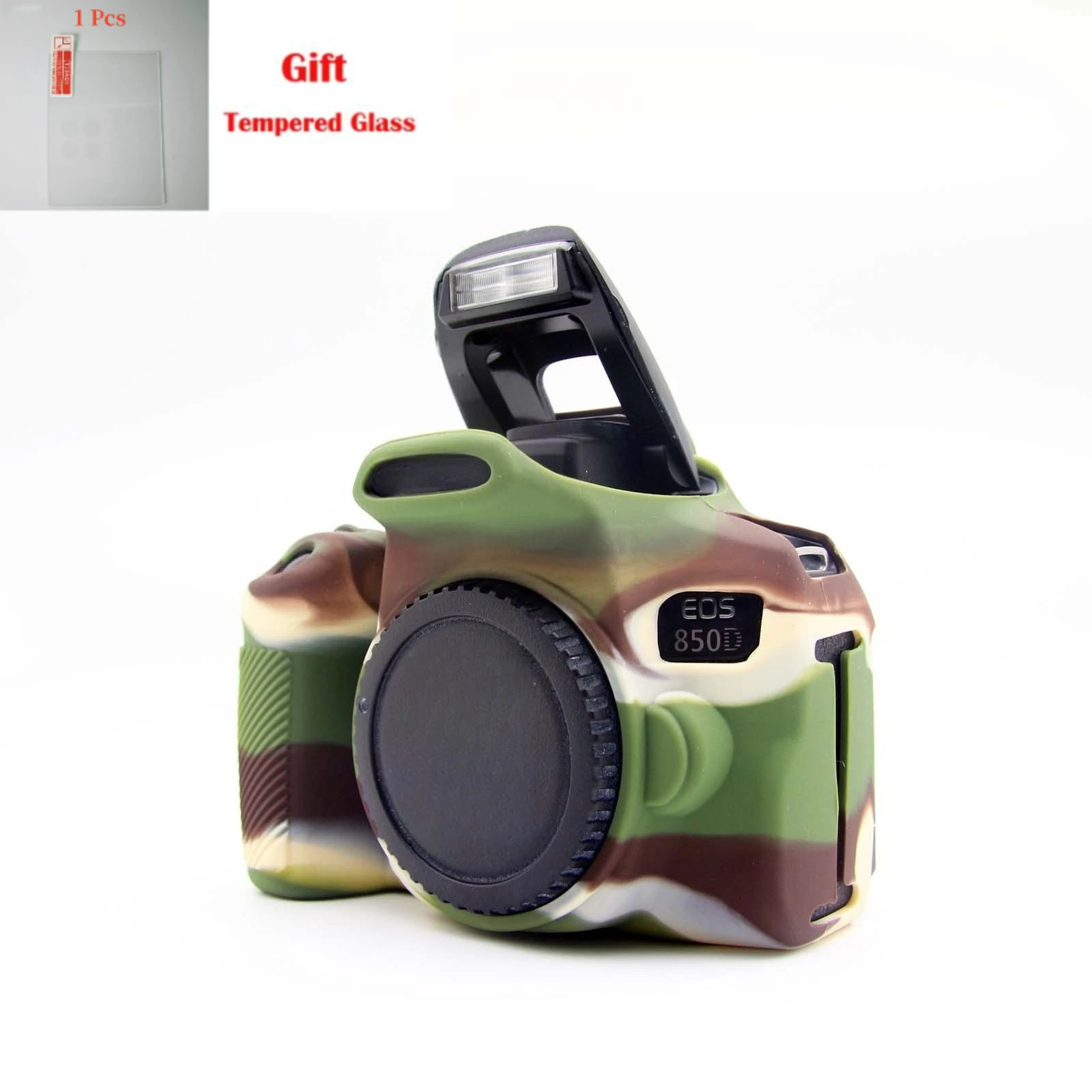 لكاميرا Canon EOS 850D الغطاء الواقي غطاء سيليكون حقيبة الكاميرا + طبقة رقيقة واقية LCD من الزجاج المقسى