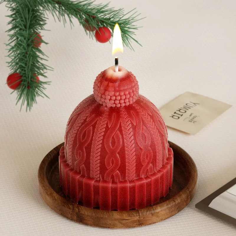 Moule à bougie en silicone en forme de chapeau de Noël en laine, gypse d'aromathérapie bricolage, décoration de bougeoir, ornement, moule en résine, douzaine d'artisanat
