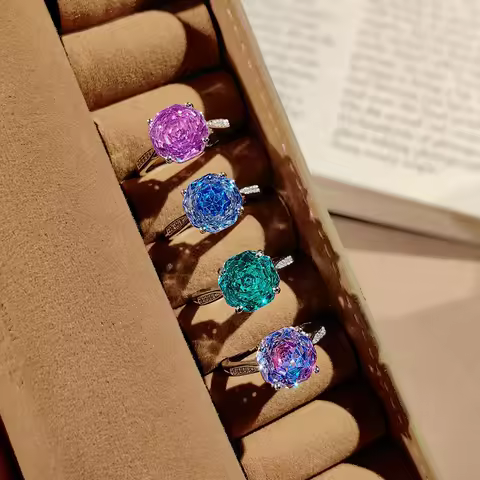 Light Luxury 925 Sterling Silver Octagonal Millennium Rose Cut with High Carbon Diamond Women's Ring Jewelry