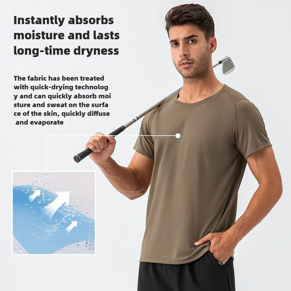 Authentic Golf Wear Men Solid Quick Drying Sports T Shirt Loose Fitness Short Sleeve Traning Running Top Workout Gym Sportswear