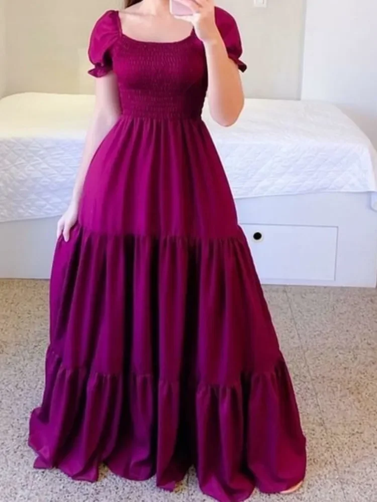 ใหม่ผู้หญิง Boho ดอกไม้ชุดฤดูใบไม้ผลิฤดูร้อนยุโรปอเมริกันผู้หญิงเสื้อผ้าปิดไหล่หอมยาวสีทึบชุด