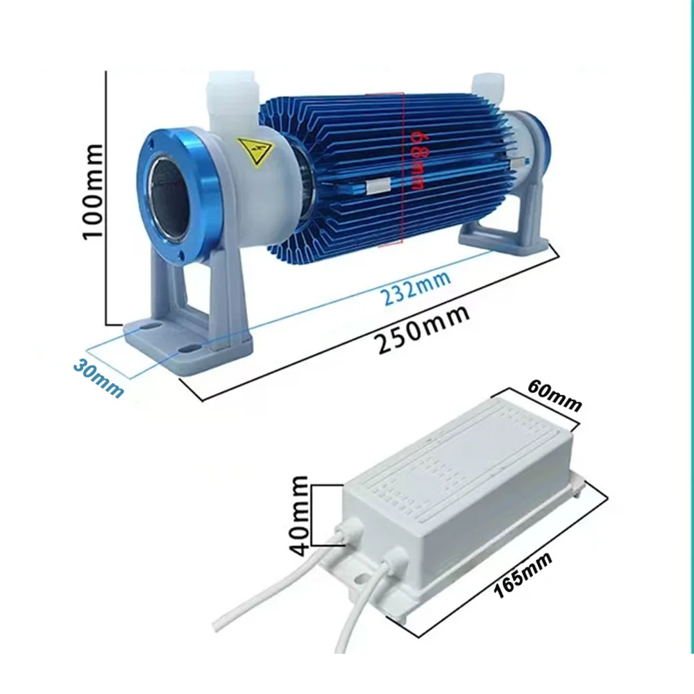 10G Tube Ozone Generator with power supply Continuously Working 24hours Internal & External Electrodes Air Cooled