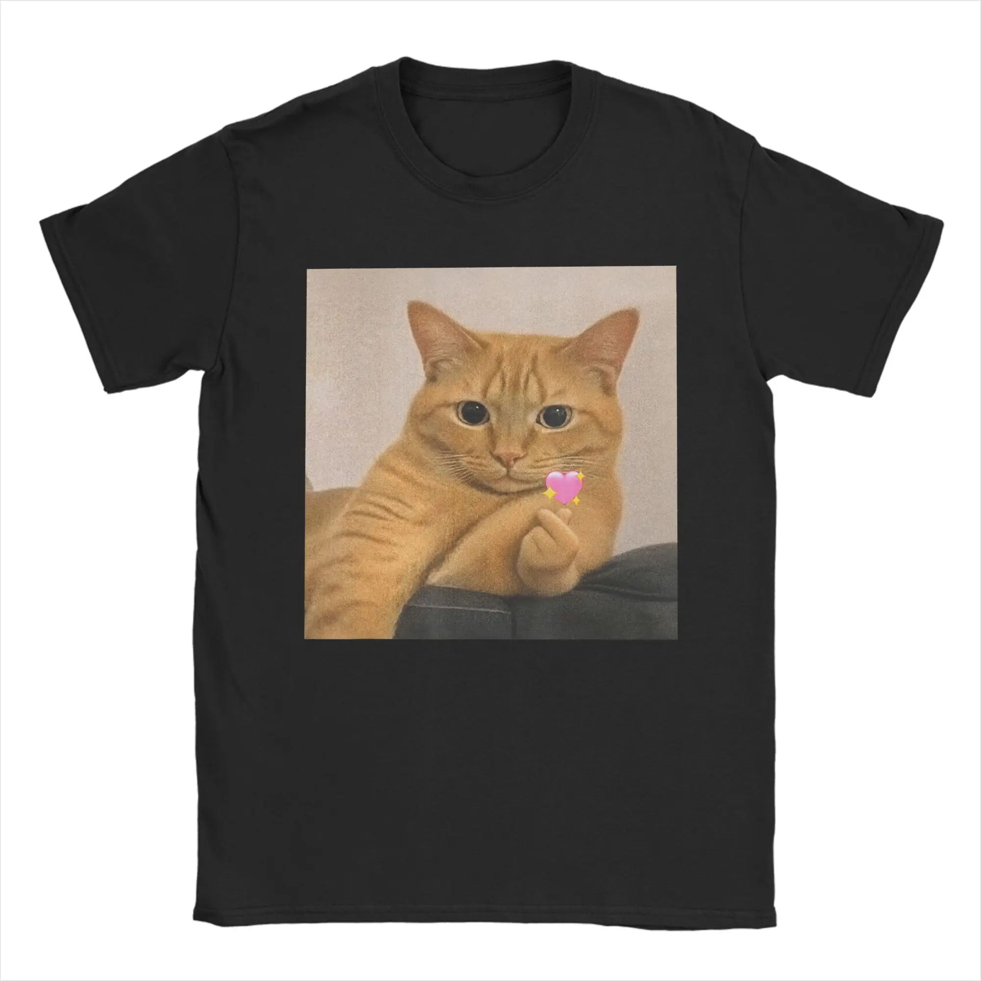 Men Chubby Cat Heart Meme T Shirt  Cotton Tops Funny Short Sleeve Crew Neck Tees Plus Size T-Shirts
