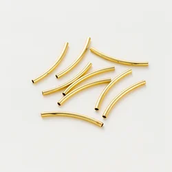 20Pcs 15-35mm 14K/18K Gold Color Plated Brass Long Curved Tube Beads Accessories for Bracelet Jewelry Making Supplies