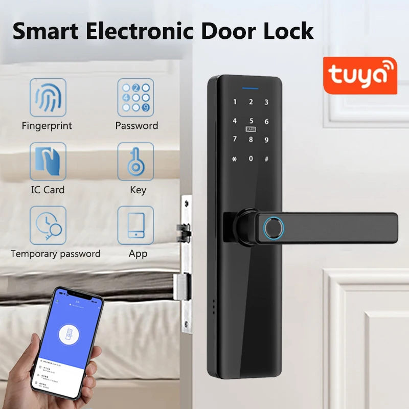 Tuya Wifi Smart Fingerprint Door Lock Digital Electronic Lock APP/Fingerprint/IC Card/Password/Key/Remote Control Unlock