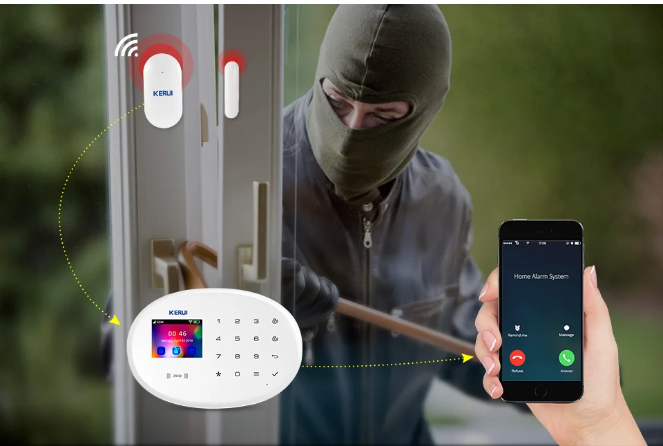 KERUI W202 Alarm System Home Security WIFI GSM Home Wireless APP Remote Control 2.4 Inch Screen Burglar Alarm with Motion Sensor