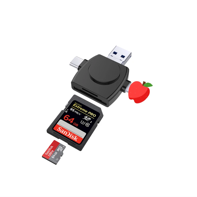 Lector de tarjetas 4 en 1 tipo c, Micro USB, OTG, para IPhone, iPad, Android