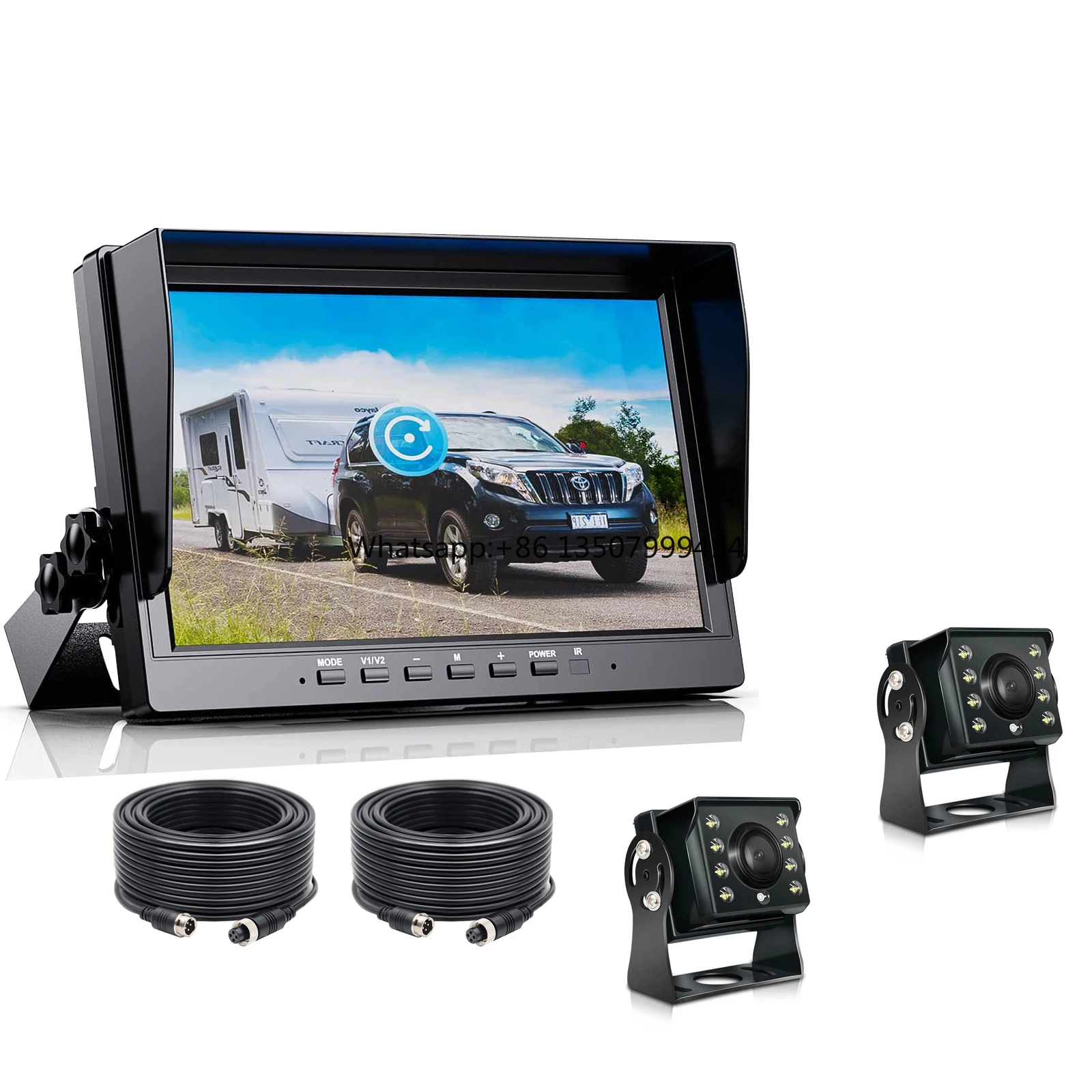 10.1 Inch IPS Screen AHD DVR Monitor 12-36V Channels 2pcs Backup Reverse Camera Kit Waterproof Night View for Truck Bus 1-Year