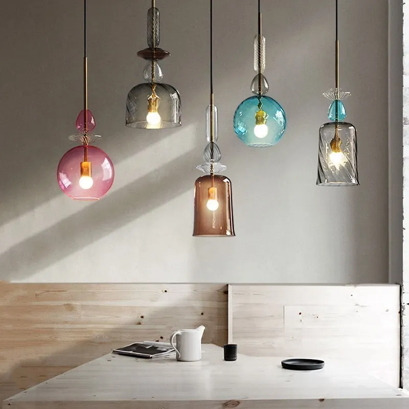 Imagem -02 - Nordic Glass Pendant Light Lâmpada Suspensa para Quarto Sala de Estar Restaurante Home Indoor Iluminação Led Multicolorida Lustre Decoração