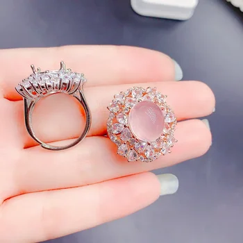 S925 Silver Inlaid Elliptical 10*12mm Women DIY Ring Blank Fashion Luxury Charm Shining Diamond Charm Jewelry Accessories