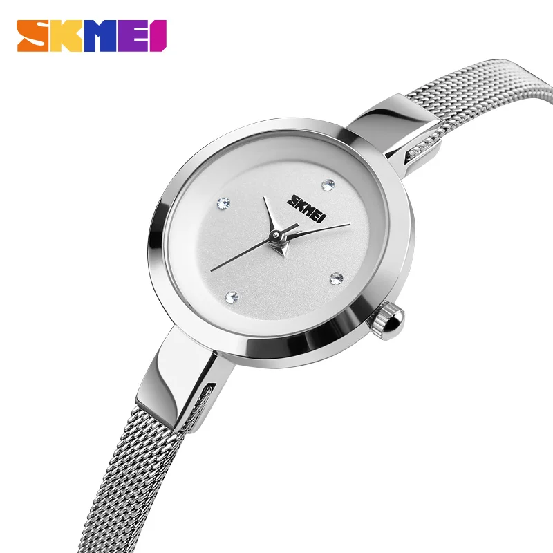 SKMEI de lujo señoras reloj de cuarzo Correa delgada moda mujer reloj Casual Acero inoxidable hembra Wristwatcch Relogio Feminino 1390