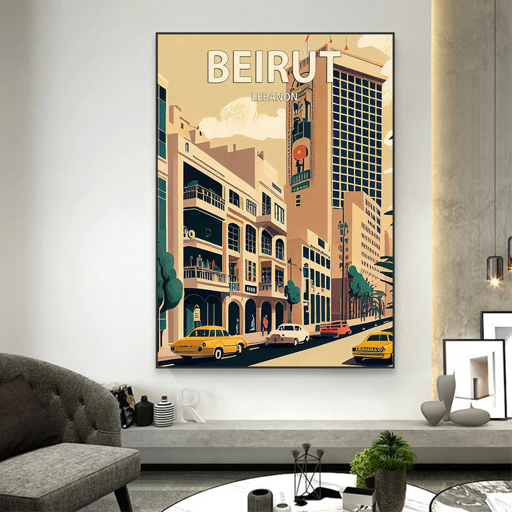 1 pieza de póster artístico sin marco con impresión artística de viaje a Beirut, Líbano, paisaje retro, hermoso arte de pared, pintura en lienzo vintage para oficina y hogar R