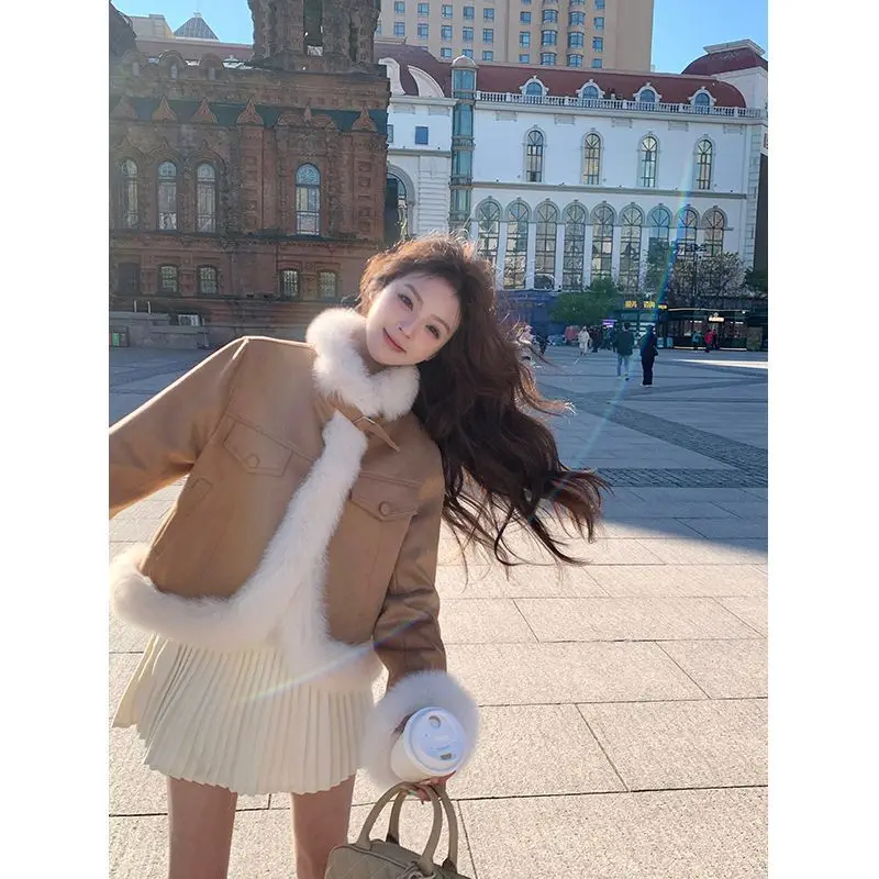 سترة فرو نسائية جديدة للخريف والشتاء سترة فضفاضة قصيرة من الفرو الصناعي