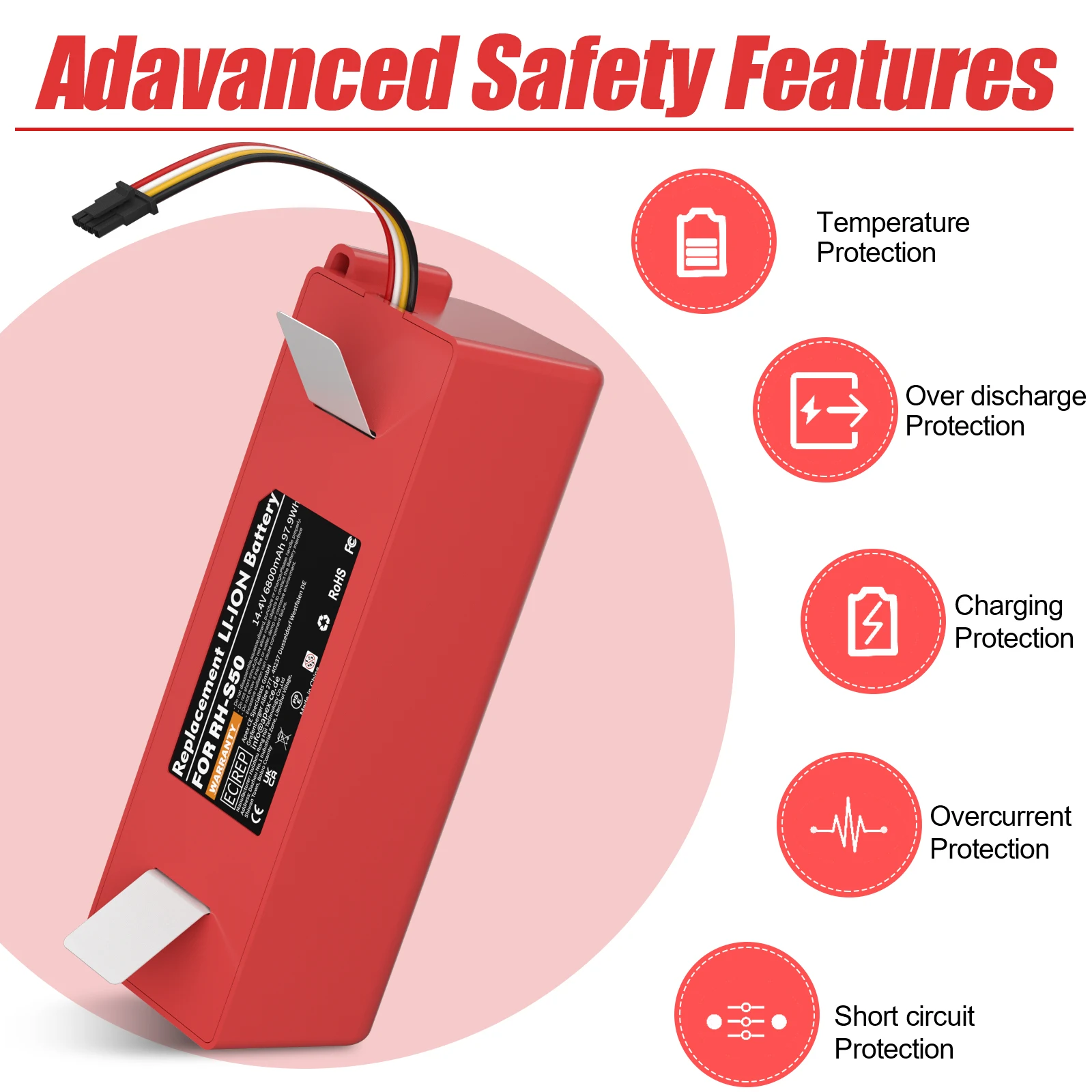 Vacuum Cleaner Battery Replacement For Xiaomi Roborock S50 S51 S55 T60 E352-00 S502-00 C10 E20 E35 14.4V 6.8AH SC Batteries