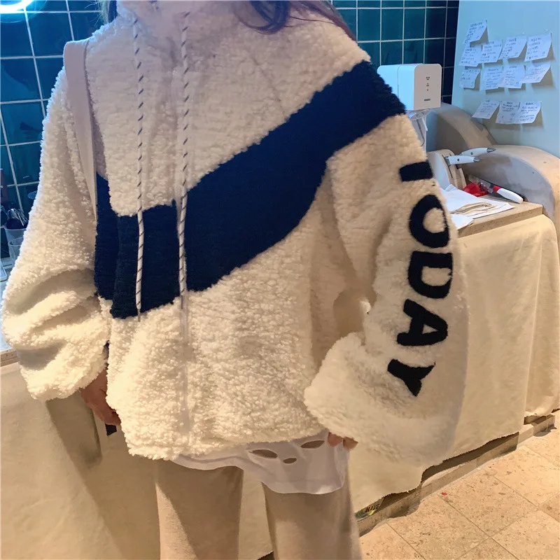 Women Winter Designer Letter Coat Oversizes Girlfriend Style Warm Thick Faux Fur Teddy Hoodies Loose Shaggy Jackets Outerwear