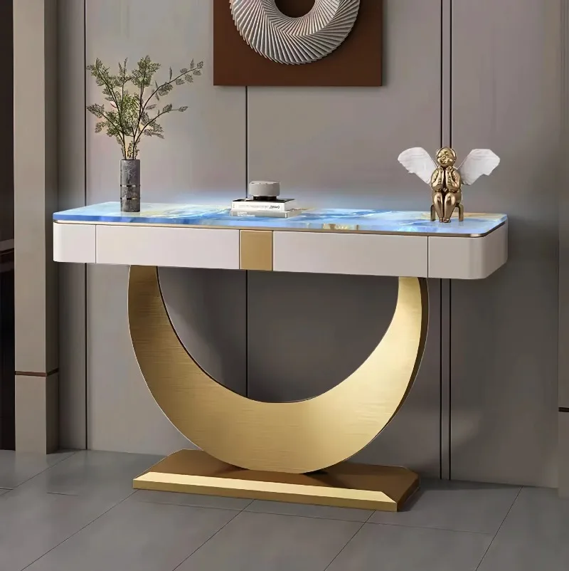 Modern minimalist light luxury corridor entrance villa living room crescent metal base entryway rack