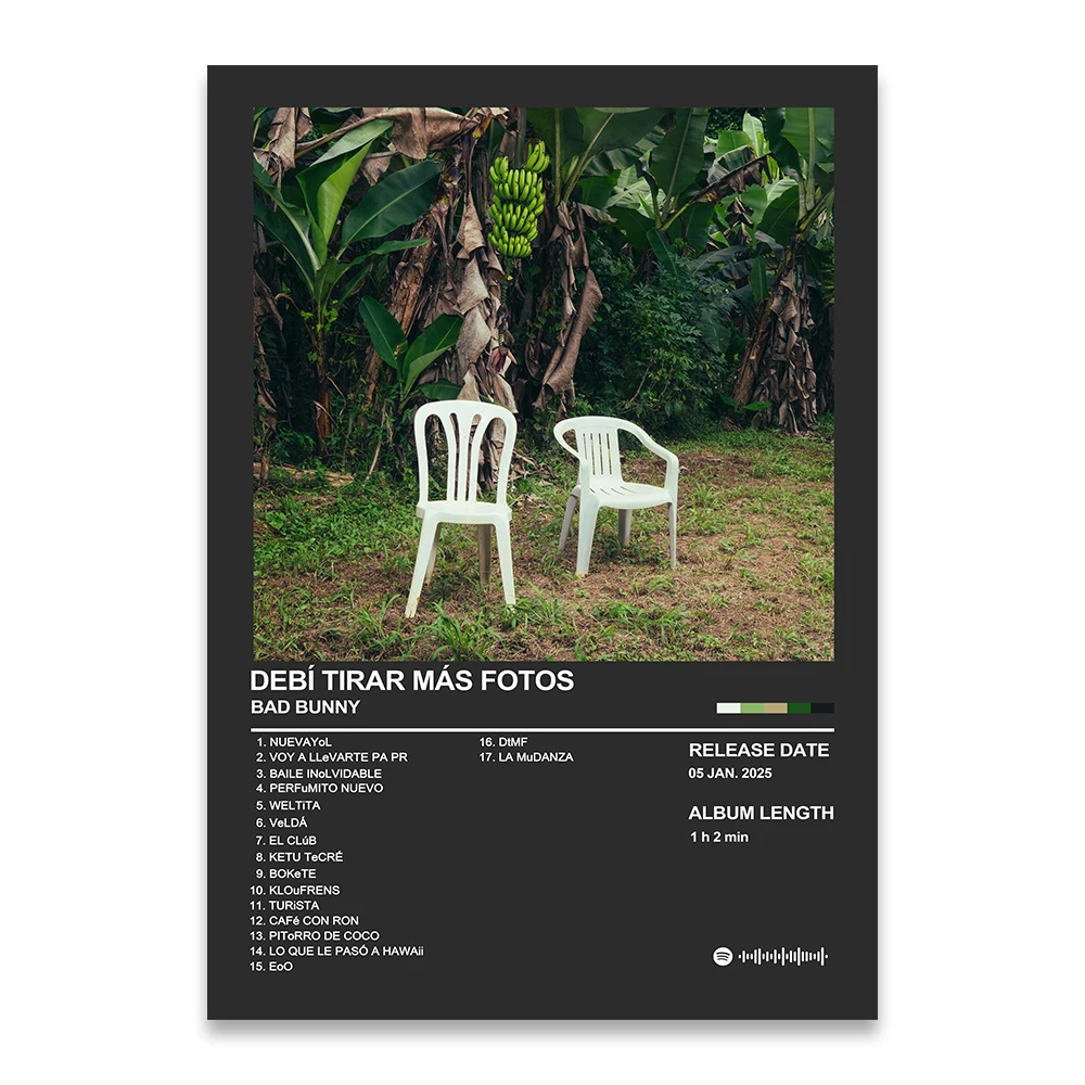 "DeBÍ TiRAR MáS FOToS" Album-Poster Leinwand-Wandbild Pop-Musik Dekoratives Gemälde für Wohnzimmer-Dekoration Fan-Geschenk