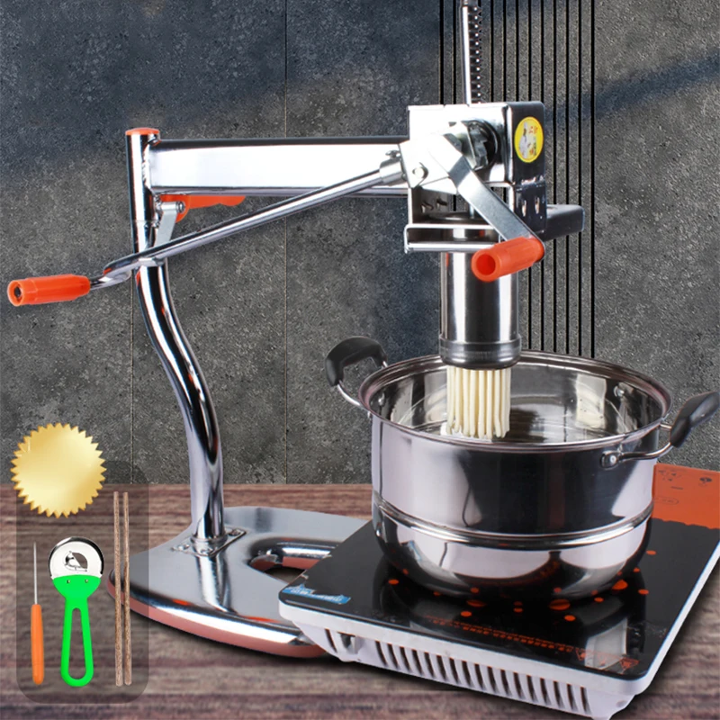 Máquina manual de prensagem de macarrão de aço inoxidável, portátil, de dois eixos, 10 tipos de macarrão