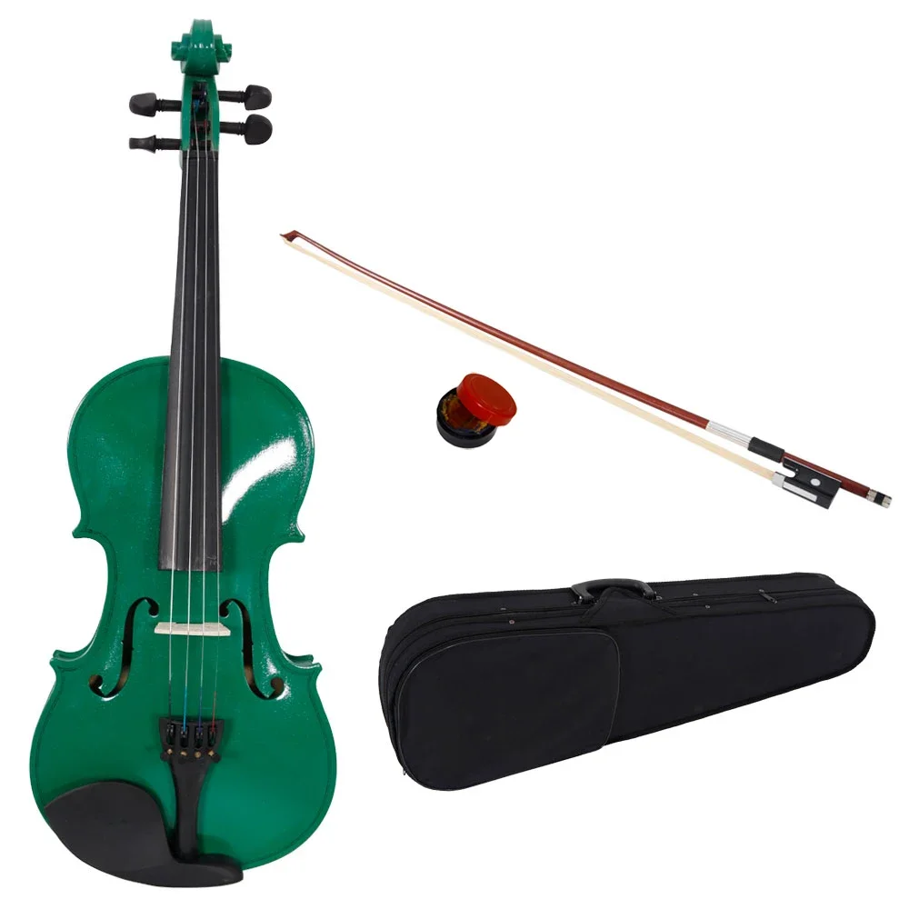 

New 4/4 Acoustic Violin Case Bow Rosin Green Beginner's Business Hobbies