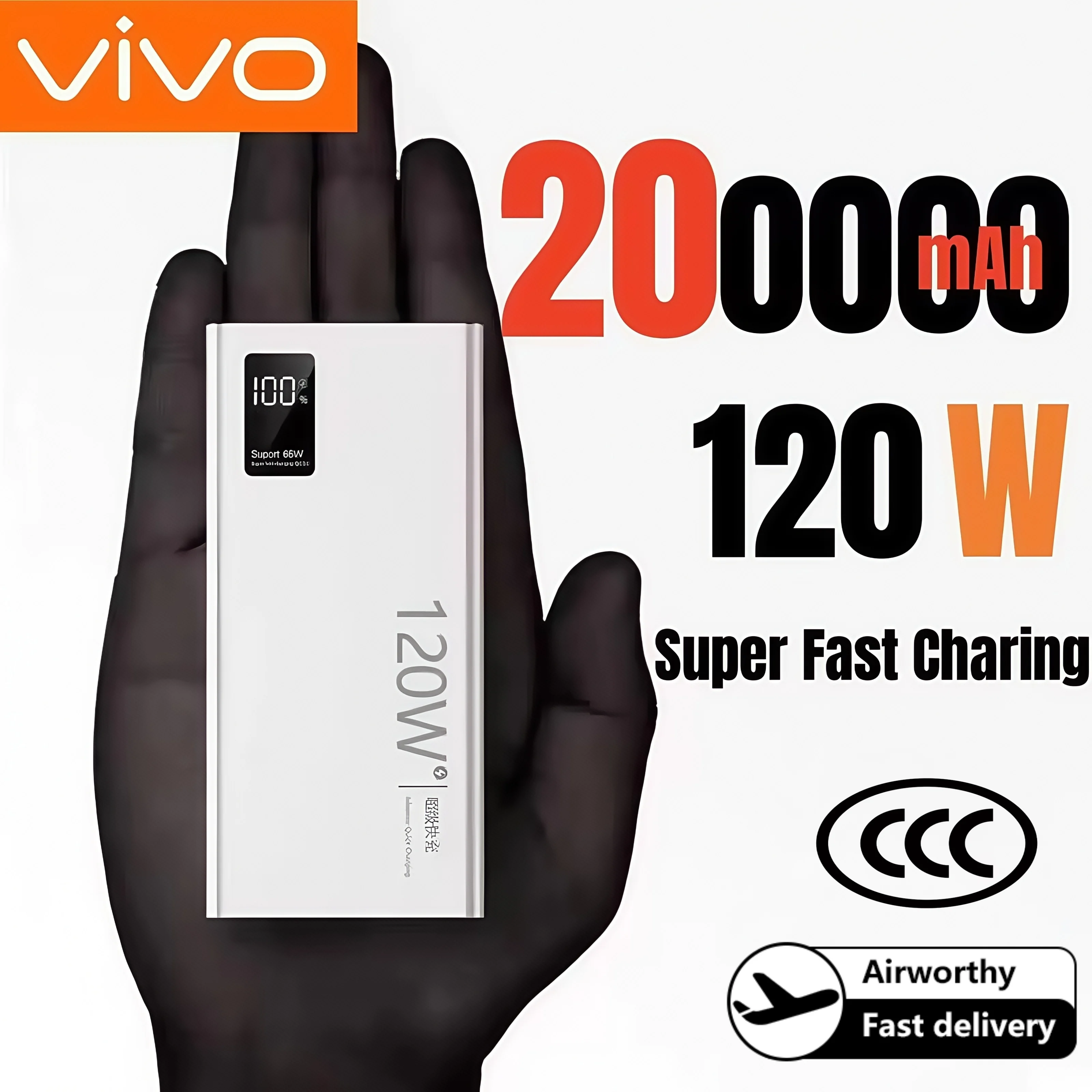 VIVO 200000mAh Power Bank 120W Fast Charge High Capacity Power Bank Portable Battery Charger For iPhone Samsung Huawei Xiaomi