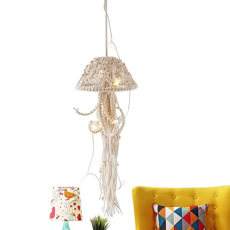 مكرامية حلم الماسك قنديل البحر المنسوجة معلقة حلم الماسك الديكور طويل شرابة قنديل البحر حلم الماسك مع سلسلة أضواء #1