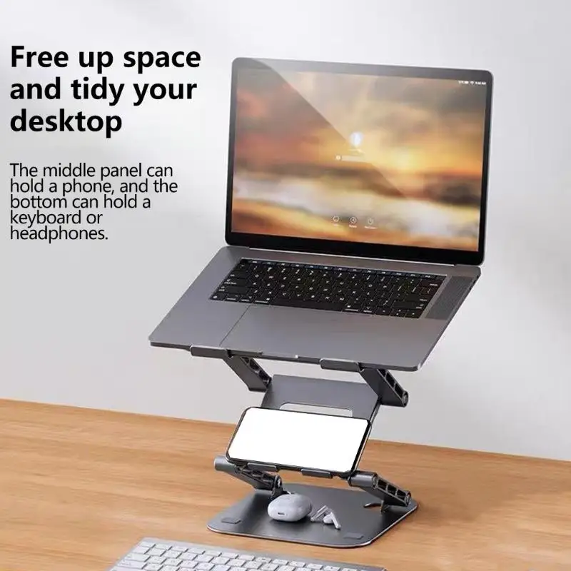 

Lightweight Collapsible Laptop Elevator Holder Foldable Laptop Stand Feature Phone Slot For Double Screen Display K1KF