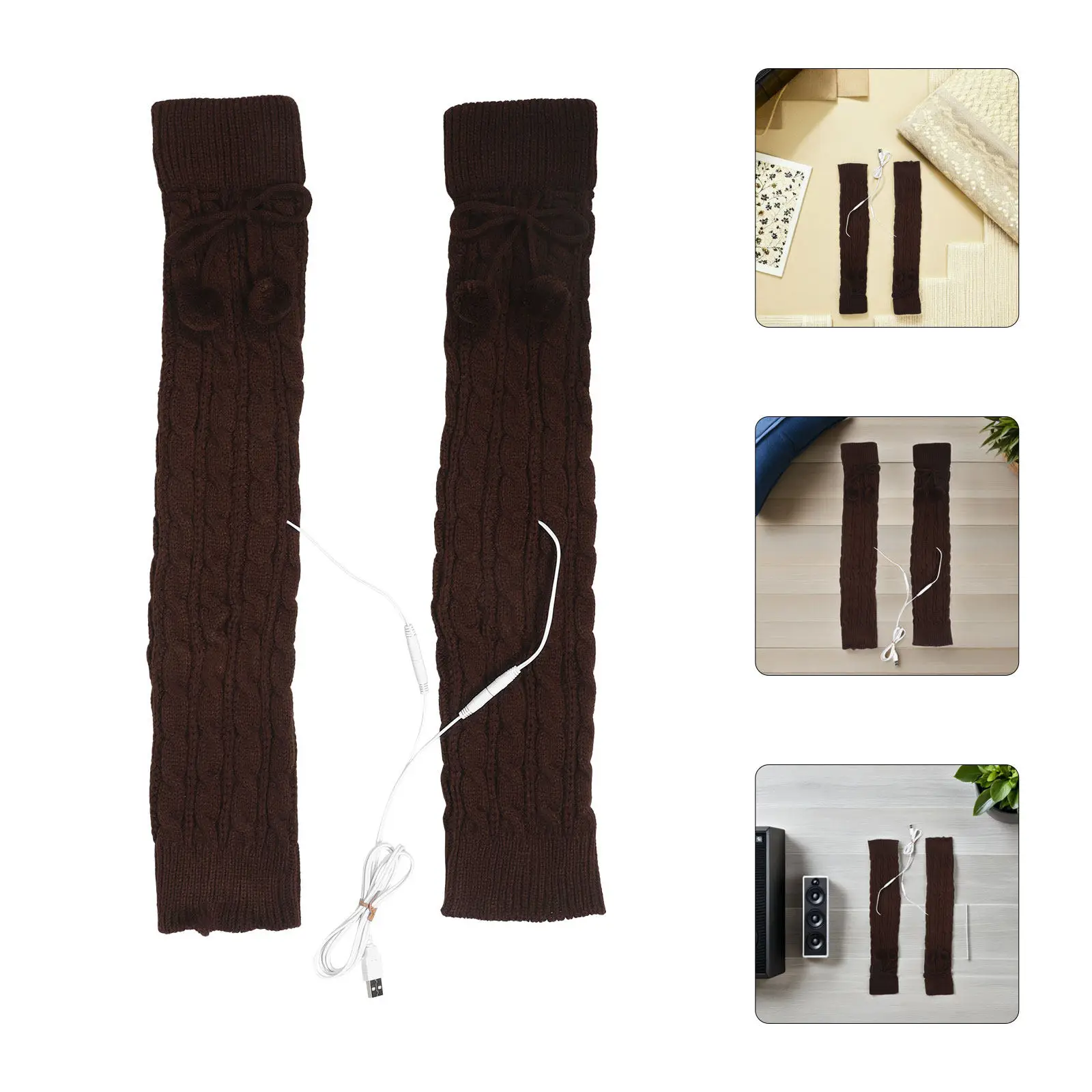 

1Pair USB Electric Heated Leg Warmers Cable Knit Thermal Knit Warmers Non Slip for Cycling Hiking Outdoor Winter