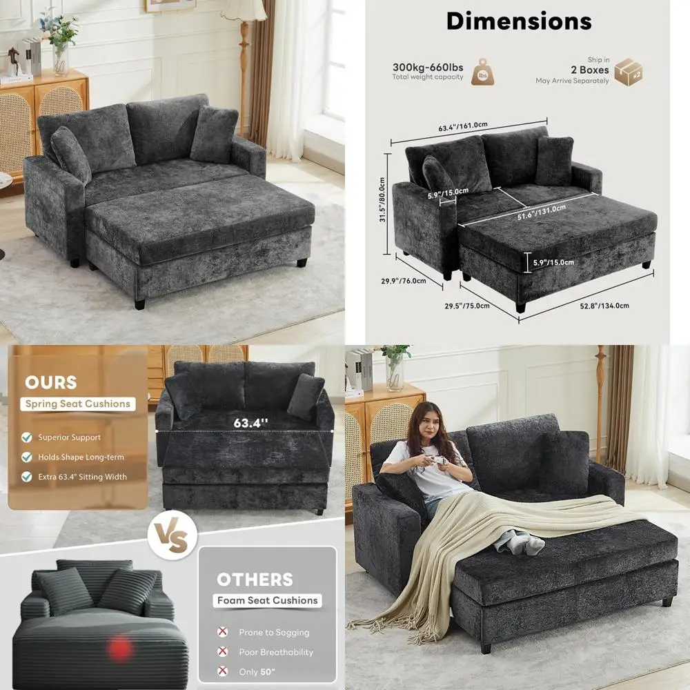 

Большой двухместный диван с пуфиком для хранения вещей, удобное кресло-шезлонг, диван-кровать из синели, современная обивка, домашний S