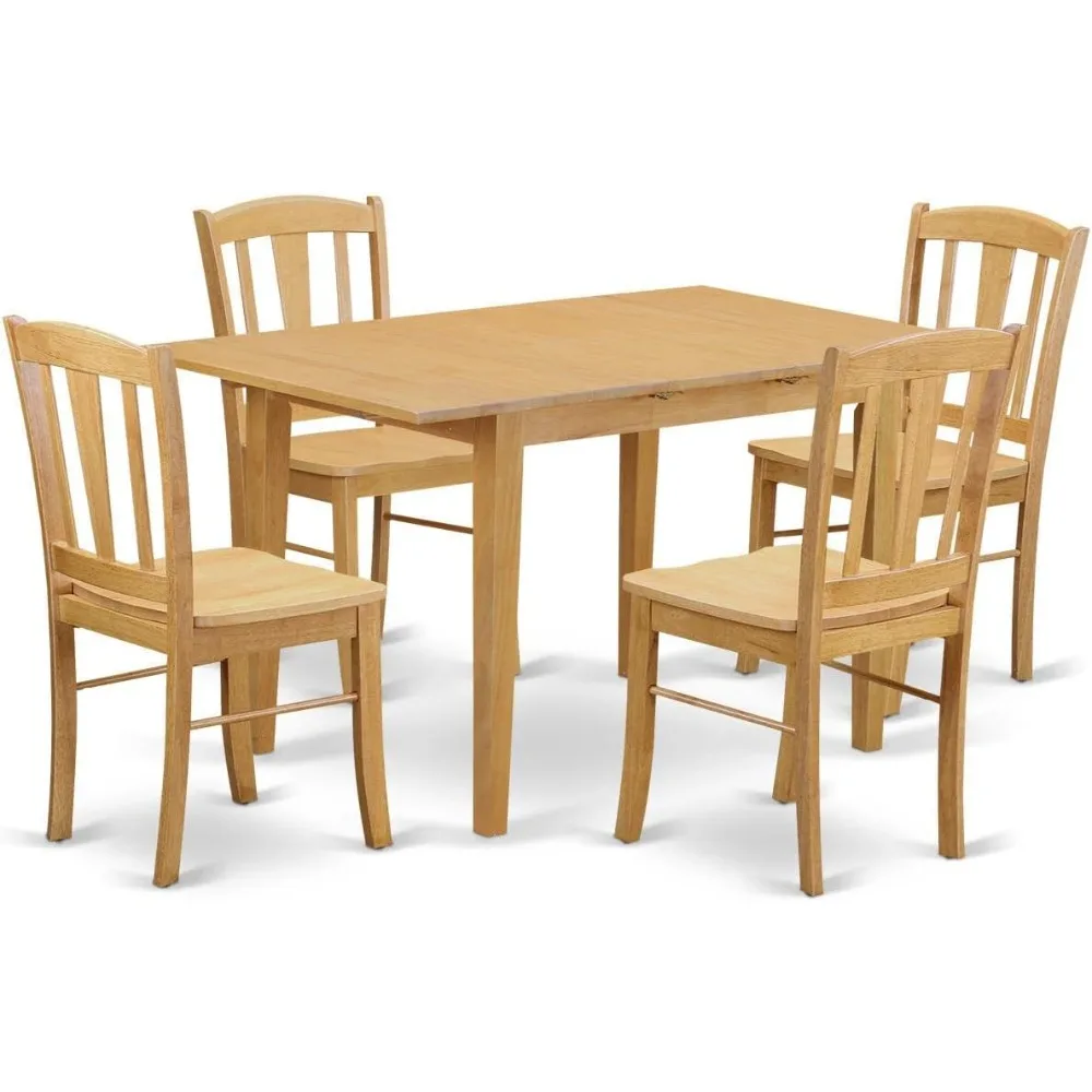 طقم طعام من خشب البلوط مكون من 5 قطع من East West Furniture مع طاولة مستطيلة و4 كراسي مطبخ، قابل للتوسيع مع أوراق الفراشة