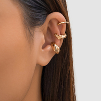 PuRui Fashion Geometric Ear Cuff Earrings for Women 3pcs/set Metal Chunky No Piercing Clip Earrings Ladies Party Girls Jewelry