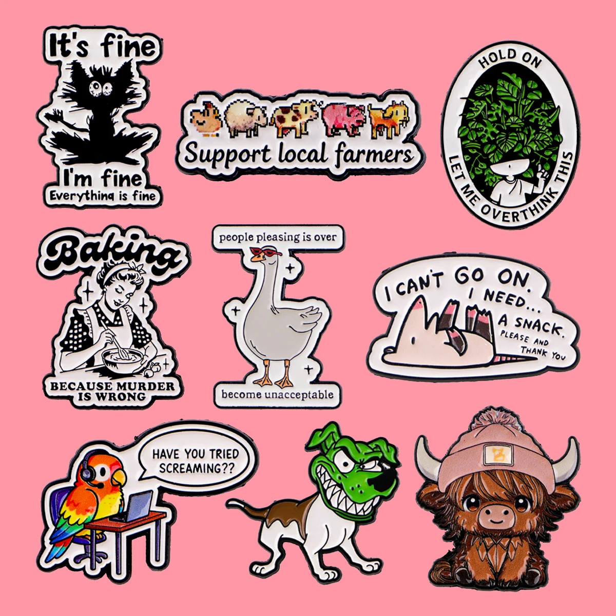 Animaux de dessin animé émail pins citations trop réfléchissantes broche broches en métal Badge sur sac à dos vêtements accessoires bijoux de mode cadeaux