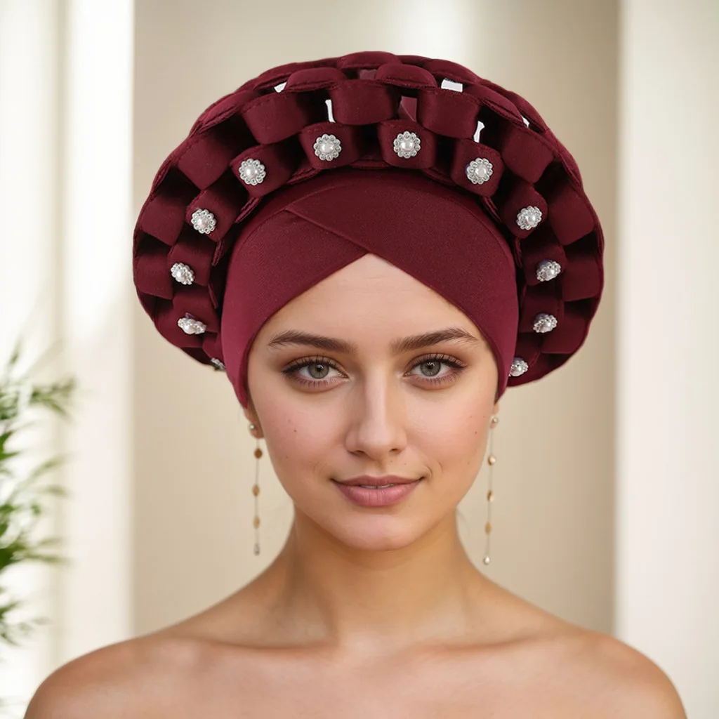 Fashion African Turban Caps for Women Headdress Bonnet Nigerian Wedding Gele Handmade Autogele Head Wraps Lady Party Headpiece