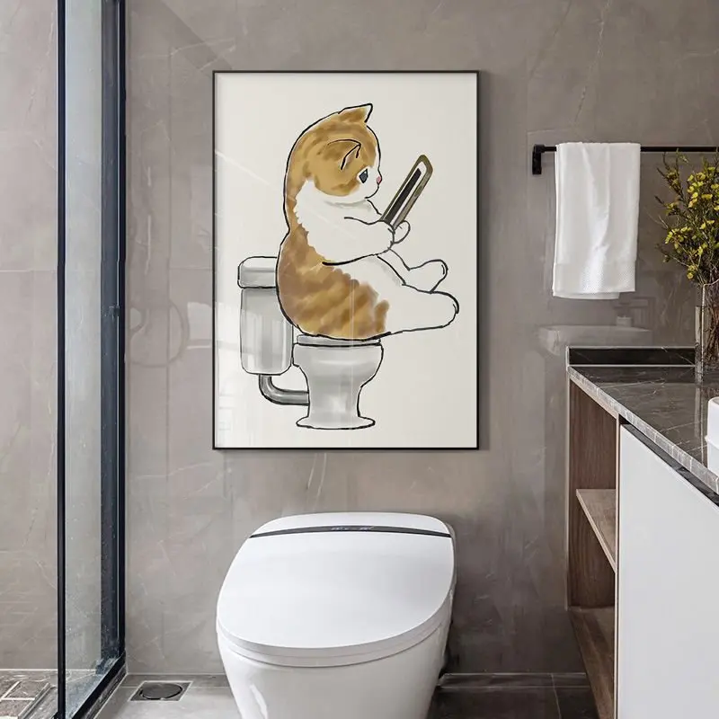 

Japanese hand-drawn cartoon cat decoration bathroom toilet canvas painting