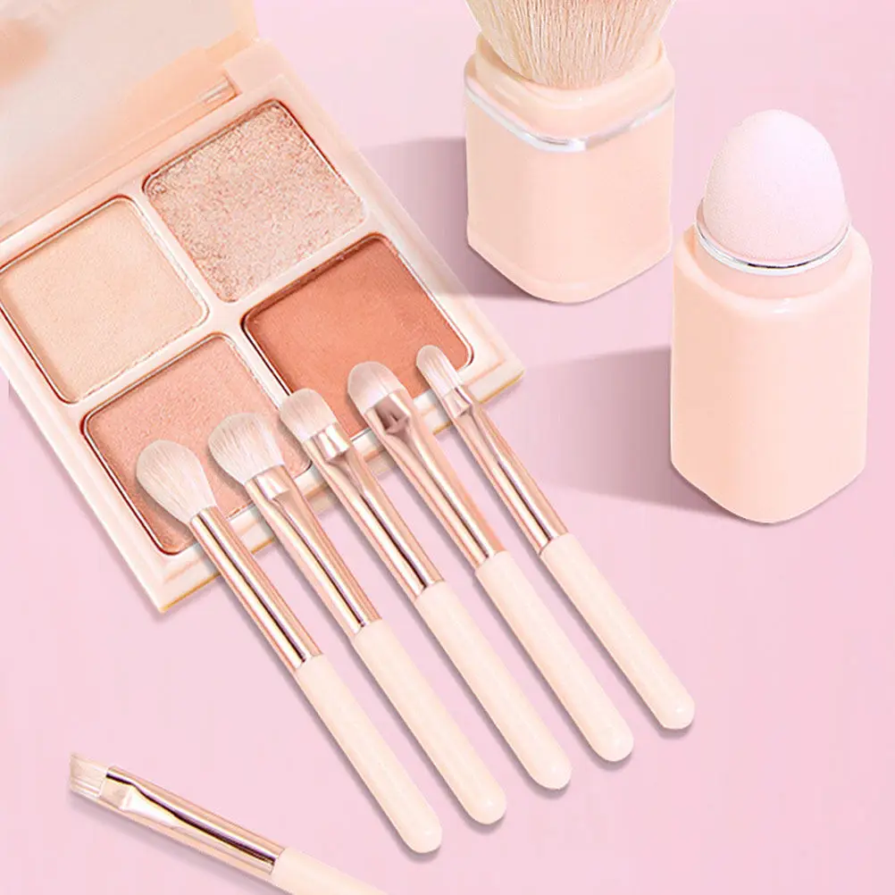 1Set Eight in One Multifunctional Brush Set Dual Ended Portable Makeup Tools for Loose Powder Blending Contouring