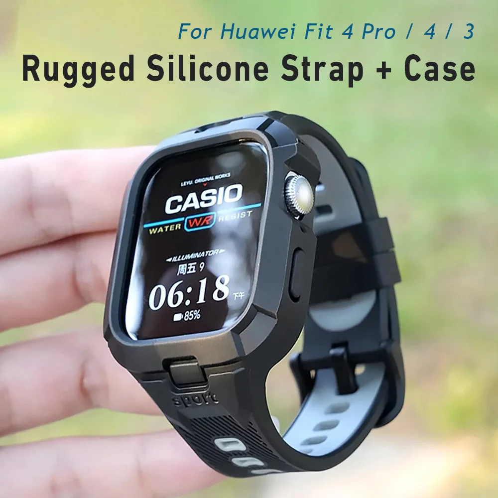 

Rugged Silicone Strap + Case for Huawei Watch Fit 4 Pro Fit 3 Watchband 2 in 1 Integral band with Full Cover Protective Case