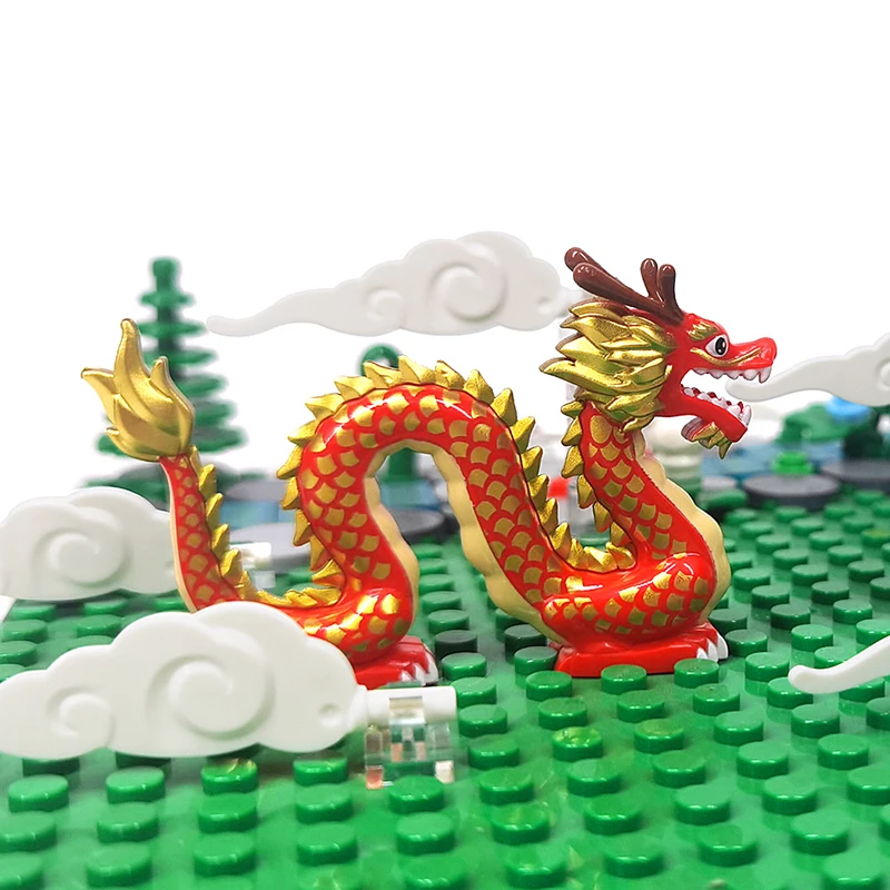 MOC Medieval Animal Zoo Farm Monster Building Blocks Gold Red Dragon Snake Action Figures Decoration City View Bricks Toys Gifts