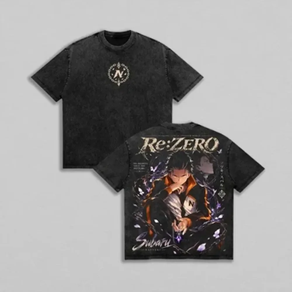 Natsuki Subaru Re:Zero Anime T-shirt Harajuku Vintage Y2k Washed T Shirt Men Unisex Clothing Summer Casual Cotton Tees Clothes