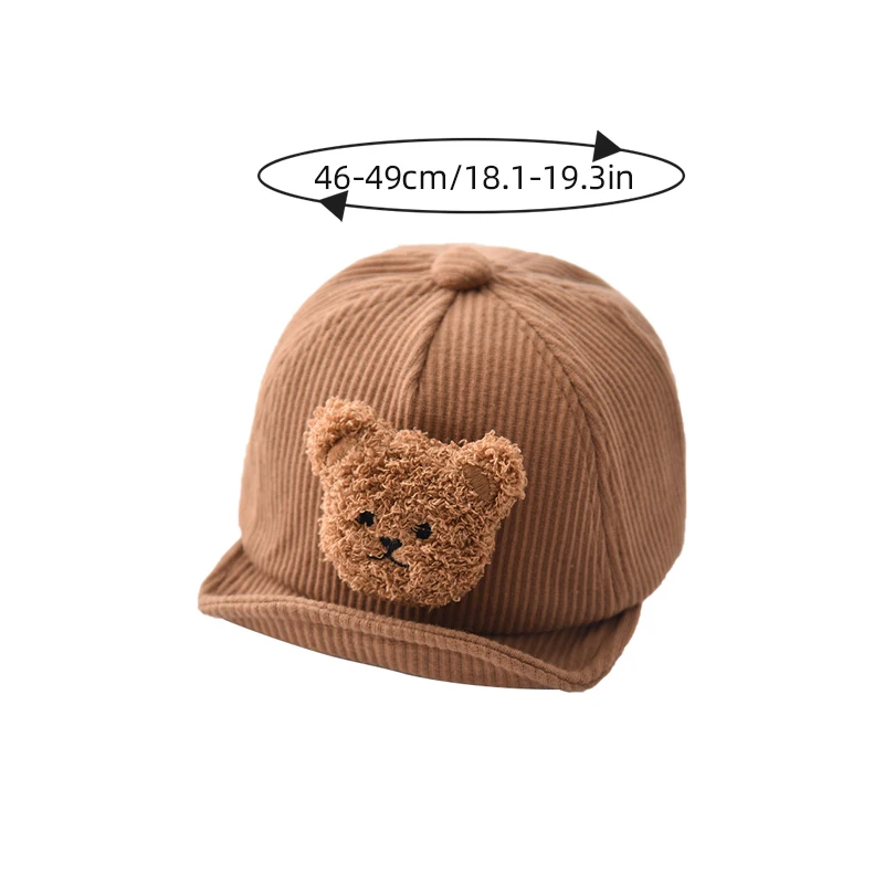 Cartoon Bear Baby Baseball Cap Solid Adjustable Soft-brim Peaked Hat for Kids Autumn Winter Warm Corduroy Infant Toddler Hats 모자