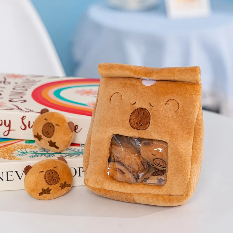 Miękka, zabawna pluszowa kapibara z torbą na przekąski, mini chleb, rekwizyty do gier dla dzieci, antystresowy gadżet, dekoracja pokoju.